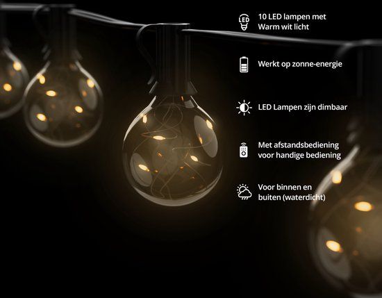 FlinQ Solar LED String Light - 10 Bulbs - Warm White - Outdoor