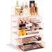 Sorbus transparante make up organizer, cosmetica en sieraden opbergdoos met 3 grote en 4 kleine lades, ideaal voor kaptafel, badkamer of aanrecht [roze]