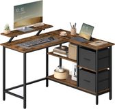 VASAGLE Bureau en L-vorm met 2 ruime laden, bureau de jeu avec support de moniteur, bureau d'angle, bureau d'ordinateur avec étagère de rangement réglable, pour bureau à domicile, rustique marron LWD097B01