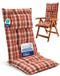 Beautissu HighLux HL Coussin de jardin coussin d'assise à dossier haut 120x50cm Set de 6 coussins de chaise pour chaises de jardin 7cm d'épaisseur à carreaux orange-rouge-vert