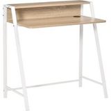 Pangivo Bureau Informatique Avec Étagère Et Gestion Des Câbles Métal Et Bois Blanc Et Chêne 84 X 45 X 85 cm