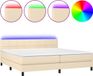 vidaXL Boxspringbed met matras en LED-verlichting, crème kleur, 200x200 cm, gestoffeerd