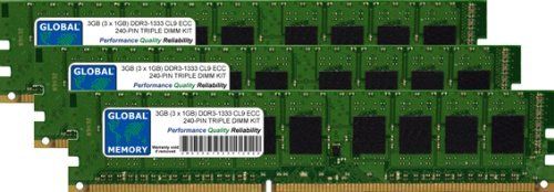 GLOBAL MEMORY 3GB (3 x 1GB) DDR3 1333MHz PC3-10600 ECC DIMM RAM Kit