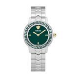 Versace V-Icon Lady VEUCA0424 Zilverkleurig Groen Staal Analoog Polshorloge