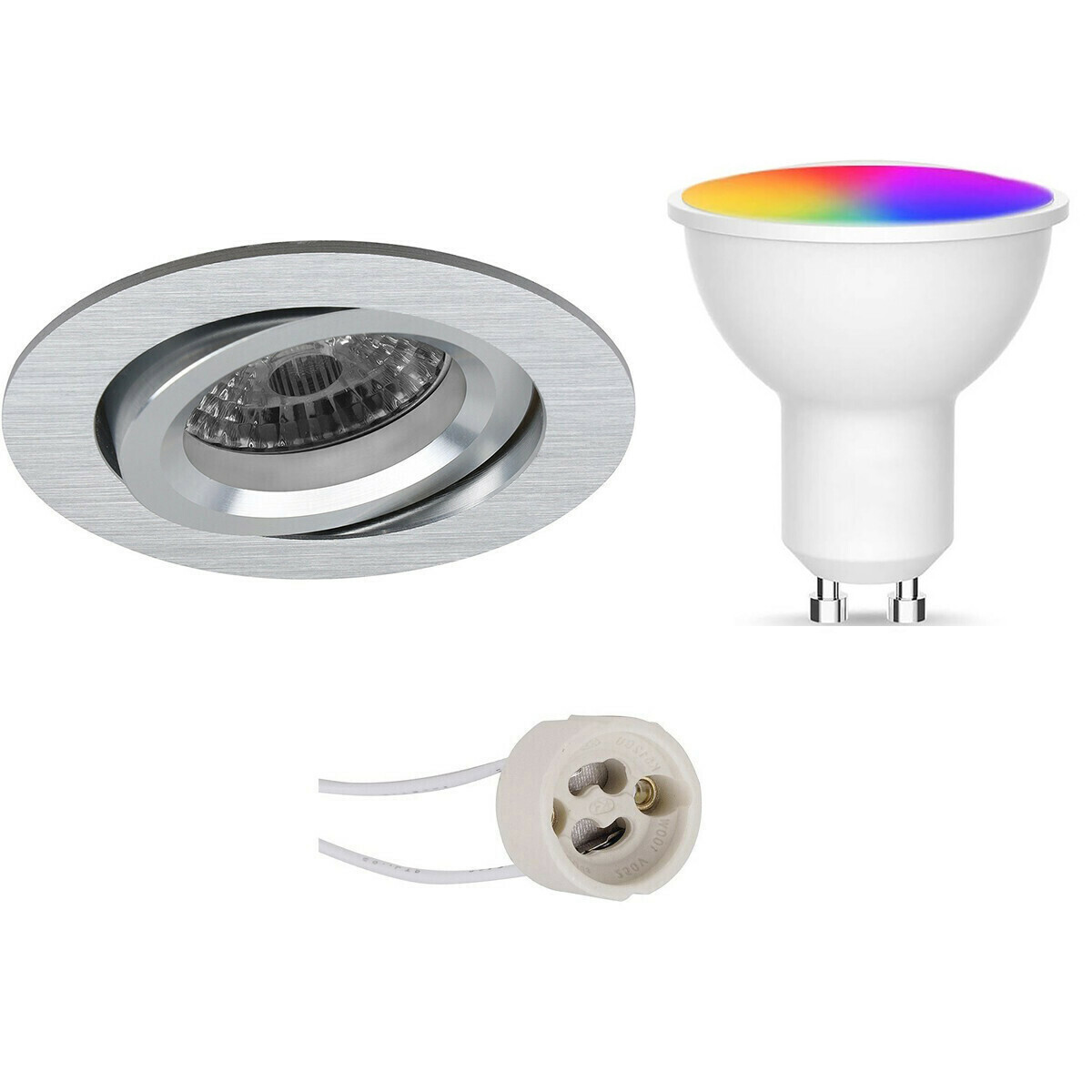 BES LED Voordeelset LED Spot Set GU10 - Facto - Smart LED - Wifi LED - Slimme LED - 5W - RGB+CCT - Aanpasbare Kleur - Dimbaar - Afstandsbediening - Pragmi Aerony Pro - Inbouw Rond - Mat Zilver - Kantelbaar - Ø82mm