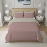 Soleil d'Ocre Housse de couette bicolore en coton 57 fils 240x220 cm uni lin et vieux rose