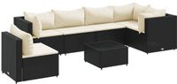 vidaXL 7-delige Loungeset met kussens poly rattan zwart