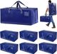 Sac de rangement 92L - Lot de 6 - Grandes boîtes de déménagement avec poignées de transport - Sac de rangement imperméable avec fermetures éclair - Bleu