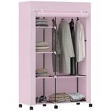 HOMCOM Stoffen Kledingkast - Staal - 103x43x162,5cm - Roze