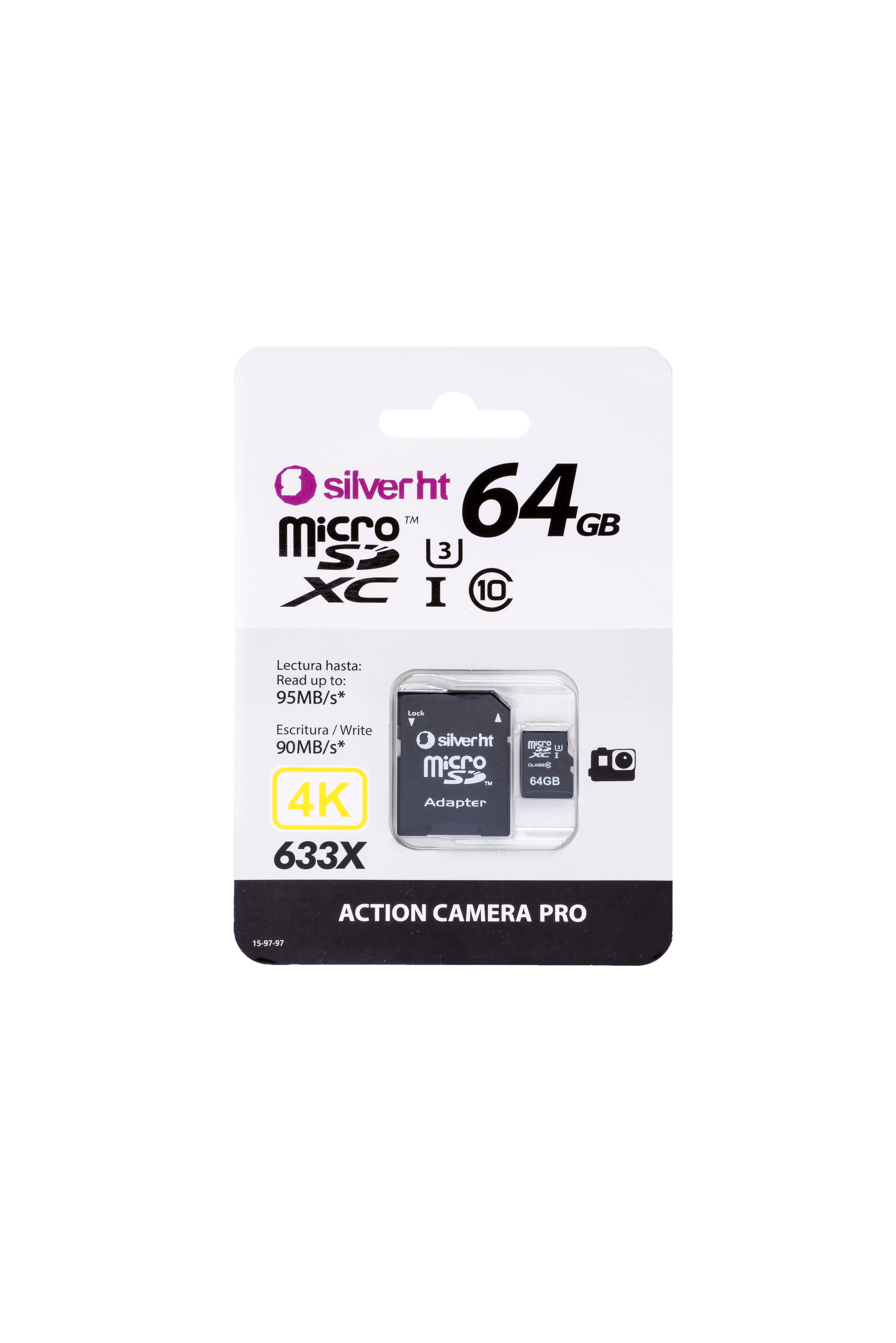 SilverHT 15718 MicroSDXC 64GB - 95MB/s Lezen, 90MB/s Schrijven - Class 10 + SD Adapter