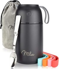 MILU Milu® thermocontainer lunchbox 650 ml | roestvrijstalen isolatiehouder voor warme gerechten, eten, babyvoeding, soep, fruit | thermobox voor baby | thermodoos (Zwart)