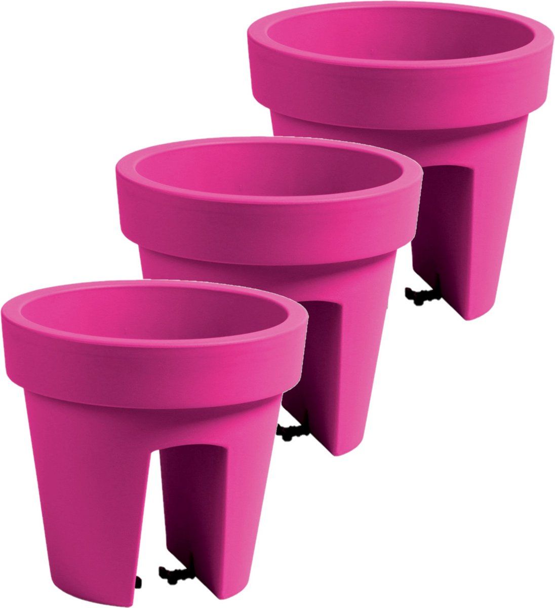 Prosperplast 3x Balkon Plantenpot/Bloempot Fuchsia Roze 5 Liter Kunststof D25 x H22.5 cm