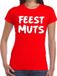 Bellatio Decorations Rood fun tekst t-shirt - Feestmuts - voor dames XS