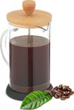 Merkloos Relaxdays Cafetière - 600 ml - Glas - Bamboe Deksel