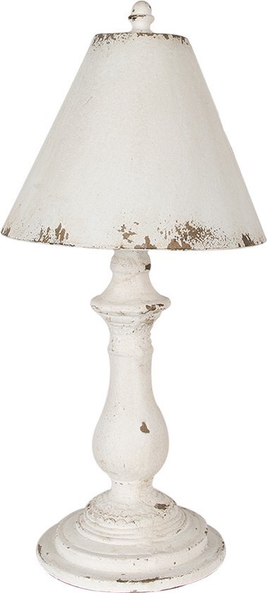 Clayre & Eef Tafellamp Ø 26x55 cm Wit Ijzer Bureaulamp