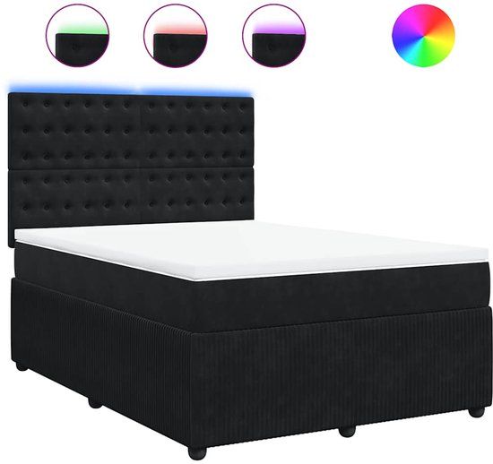 vidaXL Boxspring met matras fluweel zwart 160x200 cm