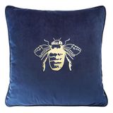 Elegante fluwelen kussenslopen, sierkussen met opdruk, 45 x 45 cm, overtrek van fluweel, zacht bankkussen patroon design goud zilver libelle bijen Hummel lotus bladeren