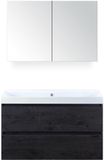 BES LED Maxx XL Badmeubelset 100 cm - Black Oak - Wastafel Just Zonder Kraangat met Spiegelkast