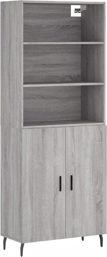 vidaXL Hoge kast 69,5x34x180 cm bewerkt hout grijs sonoma eikenkleurig