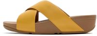 FitFlop Lulu Cross Slide Sandals Leather Dames Sandalen - Geel