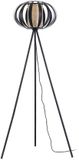 Lindby - vloerlamp - Driepoot - 1 licht - Metaal, rotan - H: 143 cm - E27 - zwart, licht hout