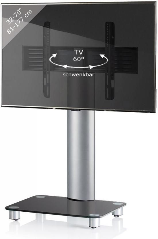 VCM Tosal TV-voet - Zilver/Zwart Glas - Met Wielen