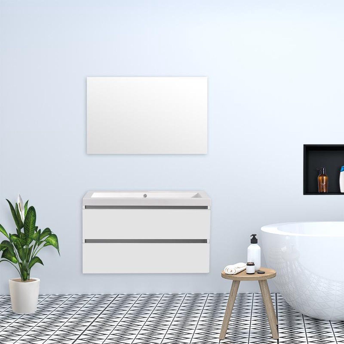 Sani Royal Badkamermeubel Trento Greeploos 100 cm Mat Wit 1 gat