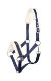 PFIFF hoofdstel bekleed met synthetisch bont, thoroughbred/warmblood, blauw-roze