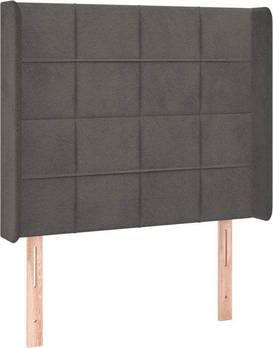 VidaXL Hoofdbord met randen Donkergrijs Fluweel 93x16x118/128 cm