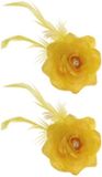 Sans marque Fleur de cheveux - Set de 2x pièces - jaune - avec épingle/ élastique - 8 cm - décoration de cheveux - femmes - carnaval