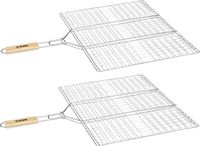 Neka BBQ/barbecue pince à hamburger - 2x - Rectangulaire - manche en bois - 40 x 50 cm - grille de barbecue