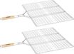 Neka BBQ/barbecue pince à hamburger - 2x - Rectangulaire - manche en bois - 40 x 50 cm - grille de barbecue