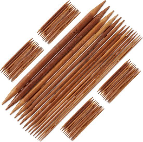 Merkloos Relaxdays Breinaalden Set - Bamboe - 75 stuks - 15 groottes 2 t/m 10 mm