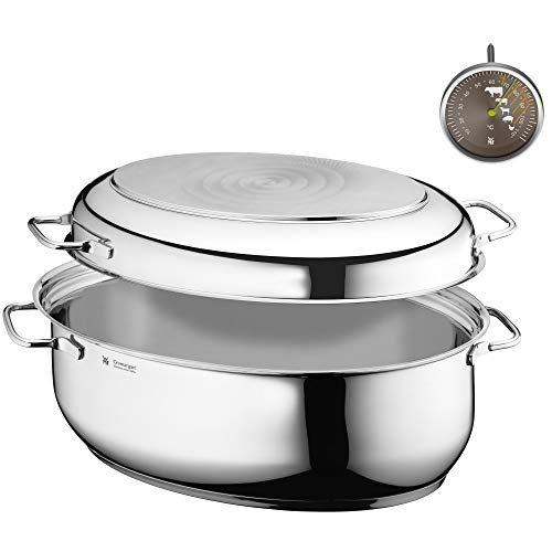 WMF Inductie braadpan - 41 x 28,5 x 18 cm - met braadthermometer - stoofpan 8,5 l - Cromargan roestvrij staal - ovenvast