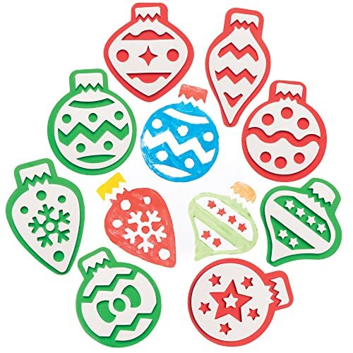 Baker Ross FC103 Kerstbal foam stempels - Set van 10, stempelset voor kinderen, ideaal voor kinderkunst- en knutselprojecten