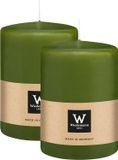 Wiedemann Bougie cylindrique/bougie pilier grande - 2x - vert olive - 15 x 10 cm - 113 heures de combustion