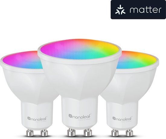Nanoleaf Matter GUI10 Smart Bulb - 3-Pack - Smart Lighting - GU10 Fitting - RGBW - Dimmable - Compatible with Matter, Bluetooth, Google, Apple, Alexa