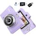 Aiorber Digitale camera, dubbele camera, 4800W, 2,8" IPS-scherm, 8x zoom, 64 GB, met flitser, paars