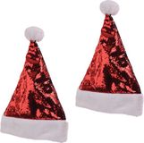 Bellatio Decorations Chapeau de Noël - 4x pièces - rouge/argent - paillettes réversibles - frotter paillettes - Adultes - Paillettes