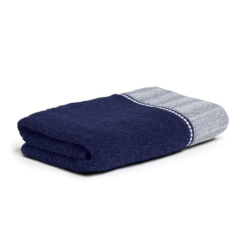 Möve Brooklyn Uni handdoek met visgraatrand, 50 x 100 cm, van 85% katoen, 10% viscose, 5% linnen, deep sea