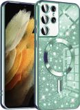 Techsuit Luxury Glitter Back Cover hoesje met MagSafe voor Samsung Galaxy S21 Ultra - Lichtgroen