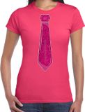 Bellatio Decorations Chemise de déguisement pour femme - nœud papillon paillettes rose - rose - carnaval - fête ringarde L
