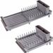Erreke Égouttoir, Compact Extensible, Évacuation vers l'Évier, Porte-couverts Amovible, Pieds Antidérapants, Dimensions Étirables 28-47 x 20 cm, Gris