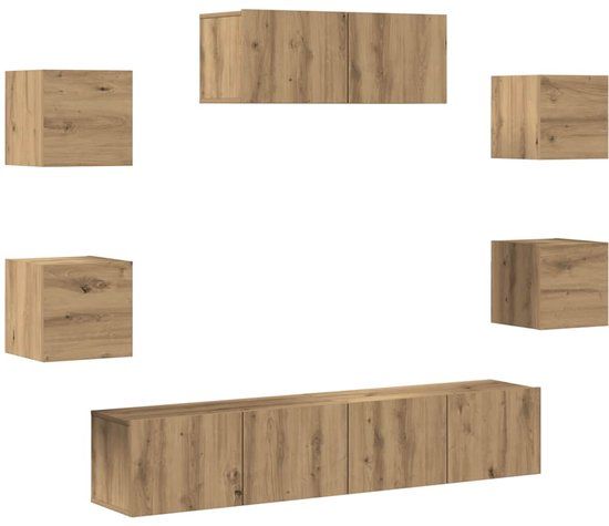 vidaXL 7-delig Tv-meubelset wandmontage artisanaal eiken