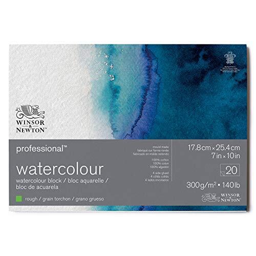 Winsor & Newton 6664009 Professional Aquarellpapier im Block - 20 Blatt 17,8 x 25,4cm, 300g/m², Satiniert, helles natürliches weißes Papier in archivierbarer Qualität, gilbbeständig