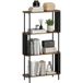 Étagère industrielle 4 tablettes, design incurvé et finition bois marron, unité de rangement autoportante