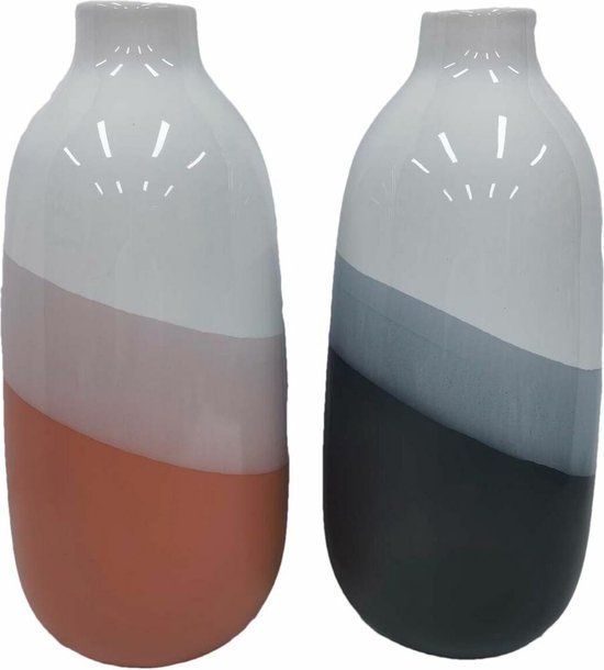 DKD Home Decor Vaas - 29cm - Tricolor Dolomite (2 stuks)