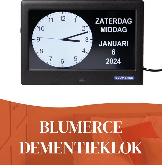 BluMerce Dementieklok - Digitaal & Analoog - Zwart - 18x12.5cm