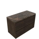 Saniclass Holz Pure meuble de salle de bain - 100x45x63cm - Noche plan de travail en pierre naturelle dark emperador - sans trou de robinetterie - 2 tiroirs - chêne mat charcoal (bois) SW1420788/SW1242389