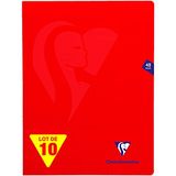 Clairefontaine 333311C Pak met 10 Geniete Schriften Mimesys Rood - 24x32 cm - 48 Pagina's Grote Ruitjes - Wit Papier 90 g - Polypro Omslag